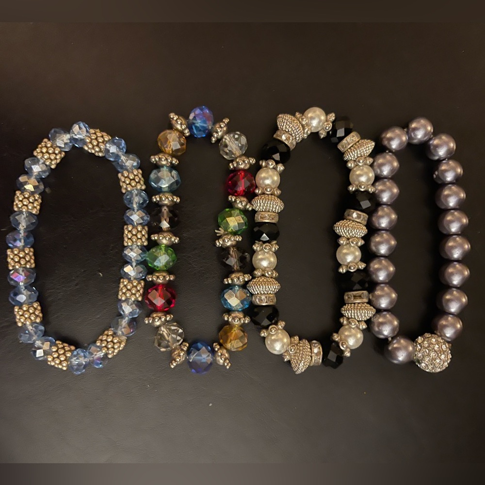 4 piece bundle elastic beaded bracelet assorted colors‎